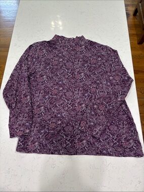 Lands' End Purple Floral Paisley Mock Turtleneck